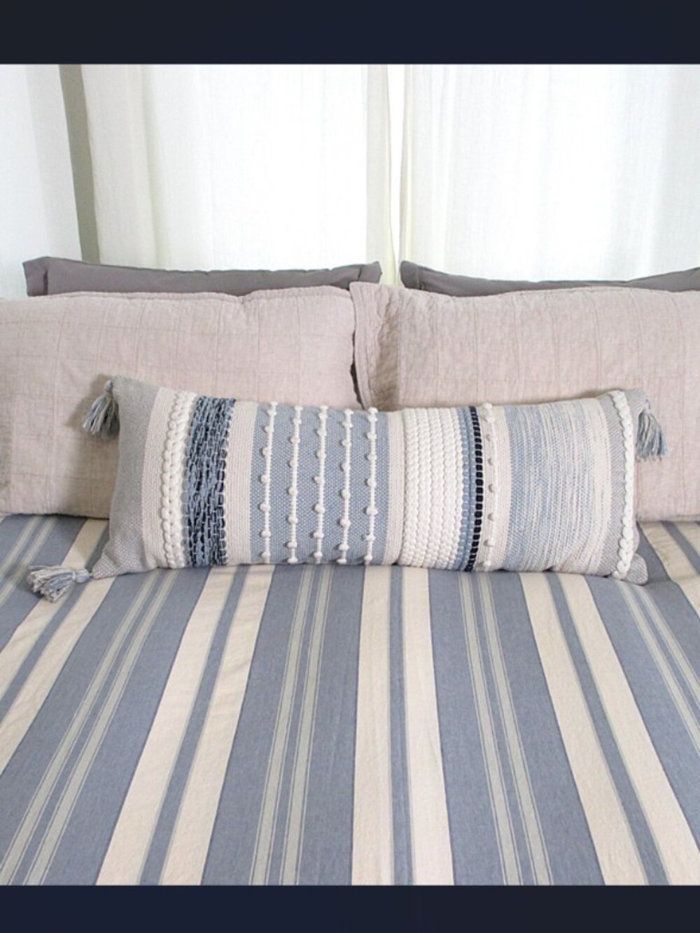 TEXTURED BLUE STRIPE BOLSTER PILLOW